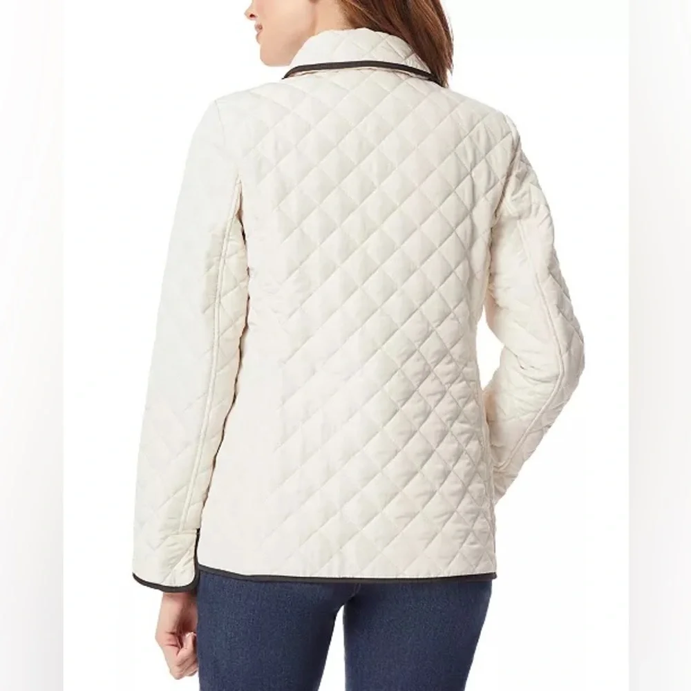 Jones New York Women's Off White Diamond-Quilted Tipped Jacket | M